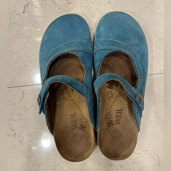 Vionic Blue Mules with Suede Upper and Contoured Footbed - Picture 5 of 5